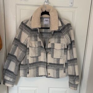 Zara Checkered Jacket - Gray and Cream